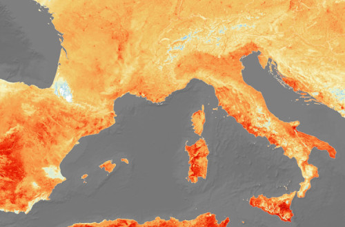 Mapa de temperaturas na Europa a 26 de junho. Imagem Copernicus Sentinel/ESA/Flickr.