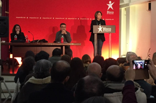 Catarina Martins em Braga, durante uma sessão com militantes sobre o Orçamento do Estado para 2020. Foto esquerda.net.