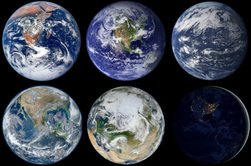 Várias faces do planeta Terra visto do Espaço
