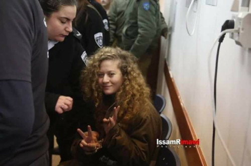 Ahed Tamimi no tribunal, 13 de fevereiro de 2018 - Foto de Issam Rimawi, publicada em samidoun.net 