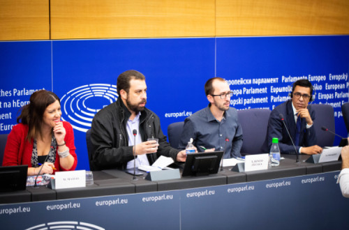 Marisa Matias, Guilherme Boulos, Xabier Benito do Podemos e Younous Omarjee da France Insoumise