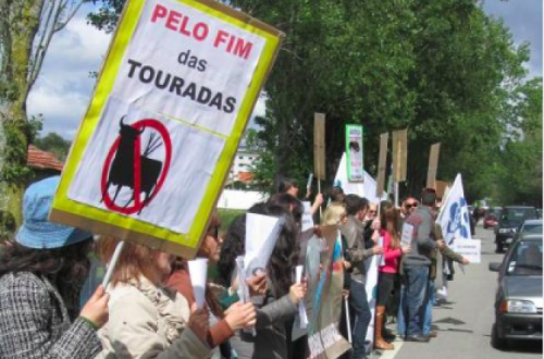 Ação promovida pelo Bloco de Esquerda em Lourosa, em maio de 2012, de protesto contra a realização de uma tourada, então com o apoio da Câmara Municipal de Santa Maria da Feira.