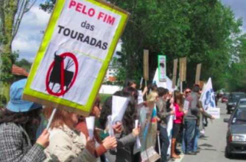Ação promovida pelo Bloco de Esquerda em Lourosa, em maio de 2012, de protesto contra a realização de uma tourada, então com o apoio da Câmara Municipal de Santa Maria da Feira.