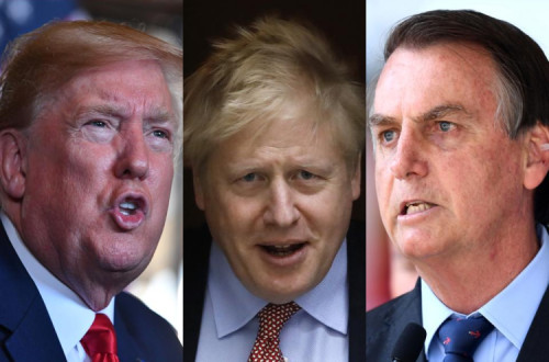 Trump, Johnson e Bolsonaro. Montagem publicada em https://sociologiaenlaunjfsc.wordpress.com/.