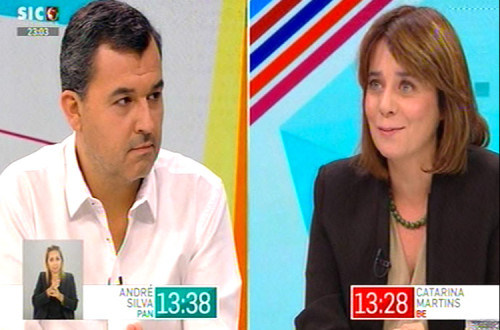Debate entre André SIlva e Catarina Martins na SIC Notícias, moderado por Clara de Sousa