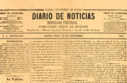 Capa do primeiro número do DN, 29 de dezembro de 1864 - Foto de wikipedia.pt