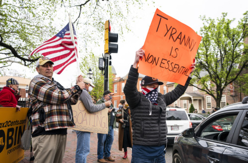 Manifestação do movimento Reopen Maryland. Foto de JIM LO SCALZO/EPA/LUSA.