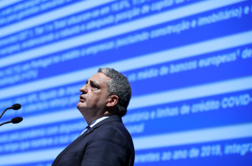 Paulo Macedo, presidente da Comissão Executiva da Caixa, na apresentação dos resultados do primeiro trimestre do Banco em 2020.Foto de Manuel de Almeida/Lusa.