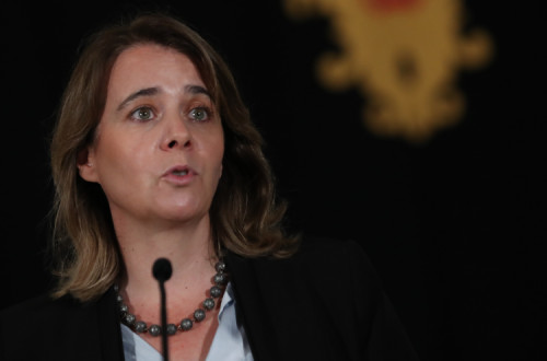 Catarina Martins à saída da audiência com o Presidente da República. Foto de António Cotrim/Lusa.