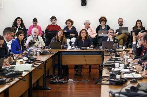 A presidente executiva da TAP, Christine Ourmières-Widener, durante a sua audição perante a Comissão Parlamentar de Inquérito. 04 de abril de 2023. Foto de ANTÓNIO COTRIM/LUSA.