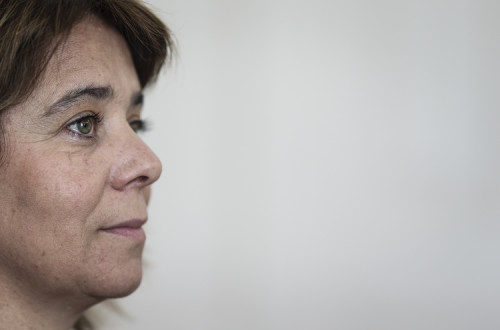 Catarina Martins em conferência de imprensa. Foto de Filipe Amorim/Lusa.