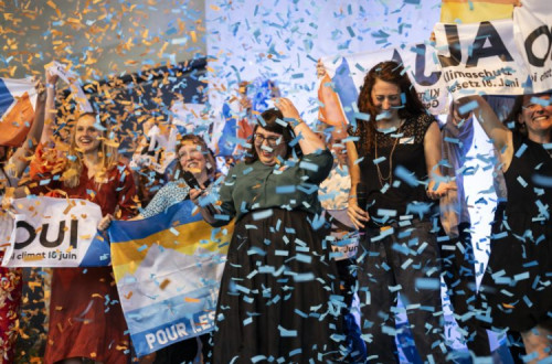 Apoiantes do Sim à neutralidade carbónica festejaram na noite de domingo.