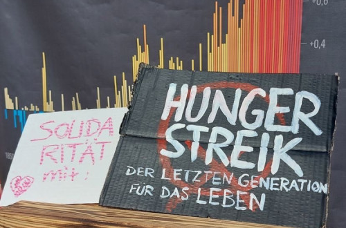 Cartaz de solidariedade com greve de fome pelo clima realizada em Berlim. Foto de @hungerstreik21/Twitter.
