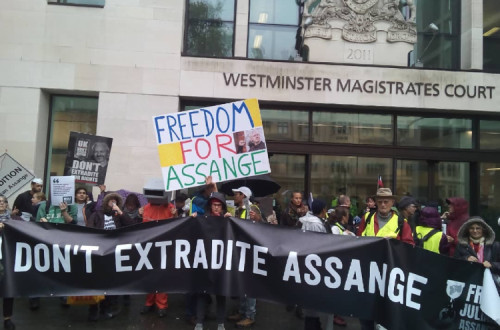 Manifestação pela libertação de Assange. Londres. Outubro de 2019.