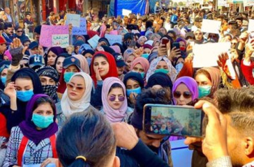 Manifestação de mulheres no Iraque. Fevereiro de 2020.