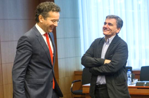 Dijsselbloem e Tsakalotos no Eurogrupo desta semana.