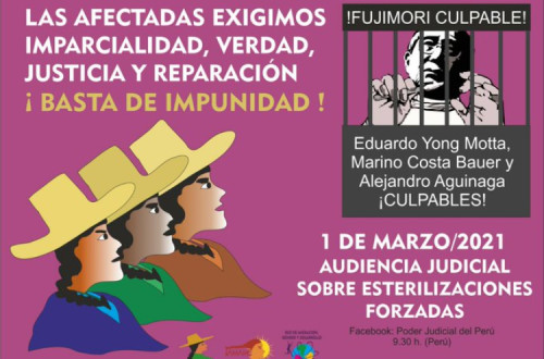 Cartaz de um movimento de vítimas de esterilização forçada no Peru. Fonte: Twitter.