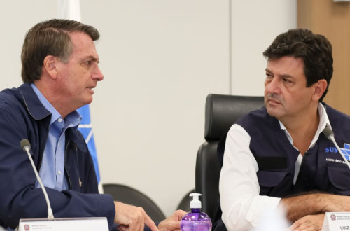 O presidente Jair Bolsonaro e o ministro da Saúde, Luiz Henrique Mandetta. Foto de Isac Nóbrega, Agência Brasilde 