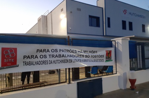 Faixa da CGTP na fábrica Hutchinson, Campo Maior, Portalegre, 14 maio 2021 – Foto CGTP