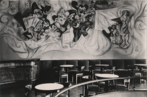 Frescos do Cinema Batalha por Júlio Pomar. Foto de Ernesto de Sousa publicada no blogue de Alexandre Pomar.