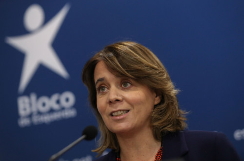 Catarina Martins na conferência realizada no final da reunião da Mesa Nacional - Foto de António Cotrim/Lusa
