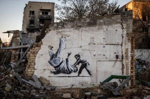 Banksy na Ucrânia. Foto de Ron Frazier/Flickr.