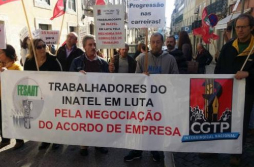 Trabalhadores da INATEL em luta em dezembro de 2016. Foto CGTP.