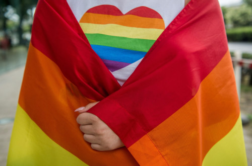 Manifestante na marcha LGBT de Budapeste, em 2018 – Foto de Zoltan Balogh/Epa/Lusa