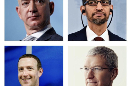 Jeff Bezos, Sundar Pichai, Mark Zuckerberg e Tim Cook, os imperadores da economia digital. Montagem esquerda.net.
