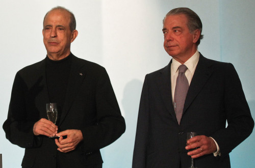 Joe Berardo com Ricardo Salgado na apresentação da 9ª edição do BES Photo, em 2013. Pormenor de foto de Mário Cruz, Lusa arquivo.
