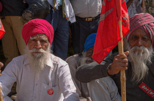Agricultores indianos em protesto. Joanna Giménez i Garcia/El Salto.