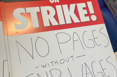 Cartaz do WGA de apelo à greve.