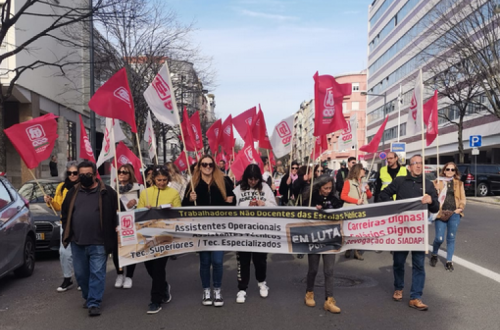 Trabalhadores não docentes em luta. Foto do Sindicato trabalhadores funções públicas sociais sul regiões autónomas.