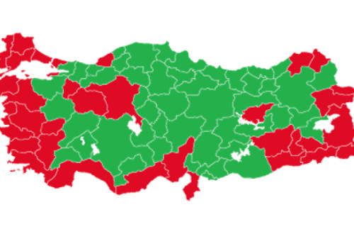 "Não" venceu nas zonas a vermelho; "Sim" venceu nas zonas a verde