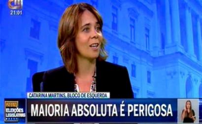 Catarina Martins na entrevista à CMTV afirmou que "maioria absoluta é perigosa"