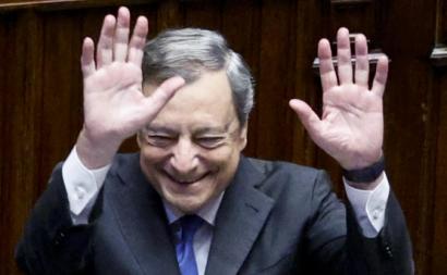 Mario Draghi no parlamento italiano. Foto de FABIO FRUSTACI/EPA/Lusa.