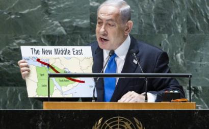 Netanyahu com o seu mapa do "novo Médio-Oriente" na ONU