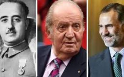 Franco, Juan Carlos de Borbón e Filipe Borbón. Montagem do Viento Sur.