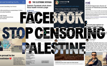 Imagem contra a censura do Facebook à luta palestiniana. Foto de Jewish Voice for Peace.