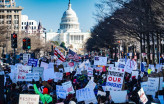 Manifestantes em Washington na altura da invasão do Capitólio.