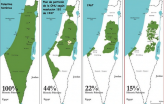 Mapa cronológico da ocupação israelita na Palestina.
