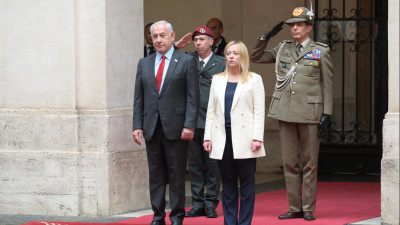 Benjamin Netanyahu com Giorgia Meloni em Roma, março de 2023