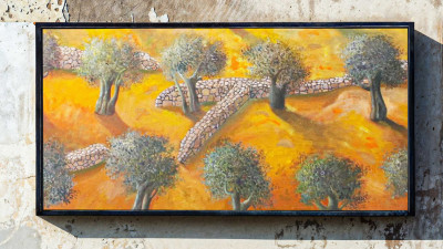 «Campo de oliveiras», 1980. Quadro do pintor palestiniano Sliman Mansour.