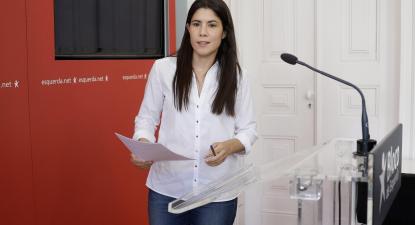 Mariana Mortágua antes da conferência de imprensa sobre o Orçamento do Estado. Foto de ANTÓNIO PEDRO SANTOS/LUSA.