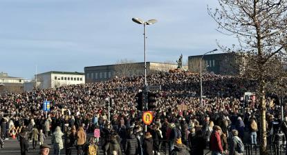 concentração da greve das mulheres em Reiquiavique