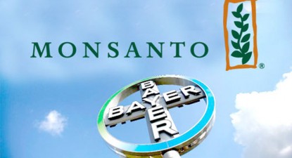 Logotipos da Monsanto e da Bayer.