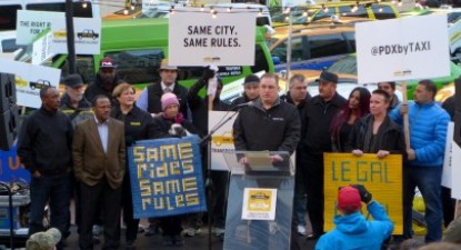 Protesto contra a Uber em Portland, Oregon, EUA, em janeiro de 2015 – Foto de wikipedia