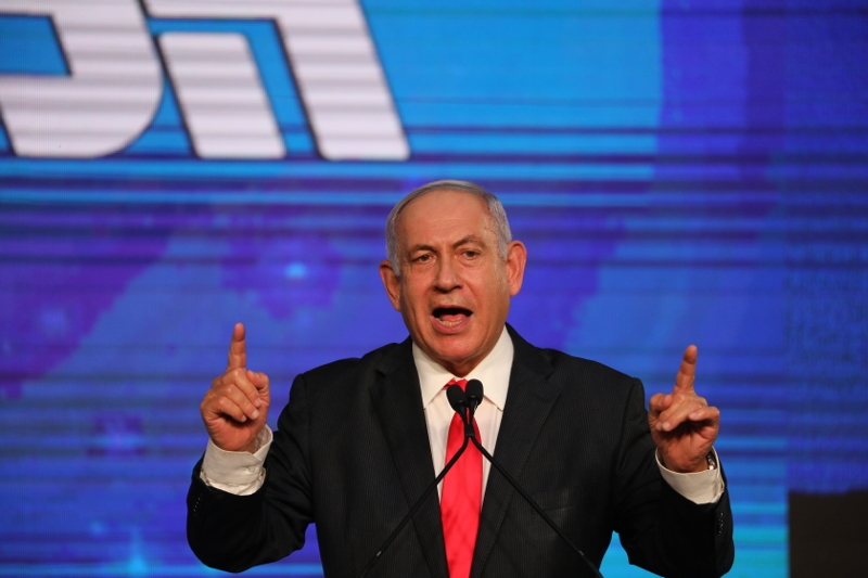Benjamin Netanyahu nas eleições de março de 2021, Jerusalém, 24 março de 2021 – Foto de Abir Sultan/Epa/Lusa