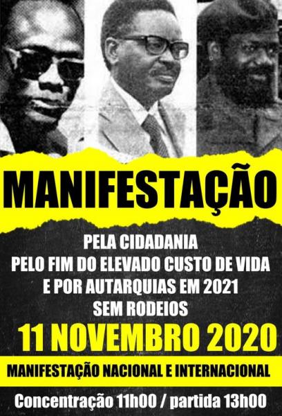 Cartaz convocando a manifestação de 11 de novembro de 2020, em Luanda