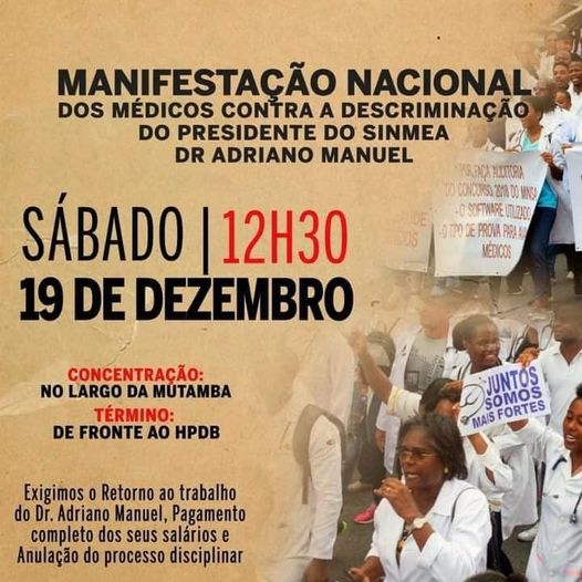 Cartaz de manifestação de médicos em Angola